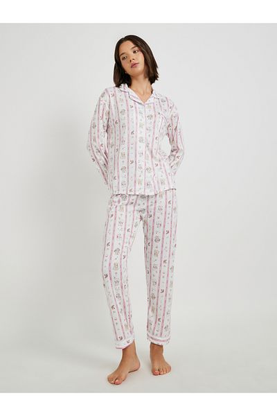 Styli Cat Printed Long Sleeve Shirt and Pyjama Set