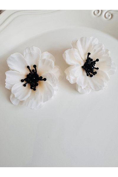 DEVİ fashion Large Cloth Flower Earrings 7 cm
