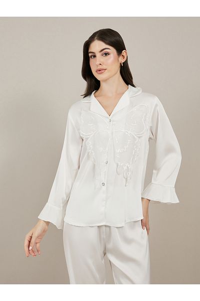 Styli Satin Butterfly Print Long Sleeve Pajama Set