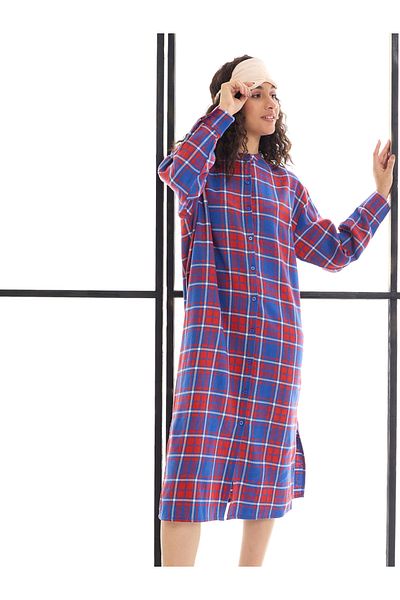 Sassafras By Styli Checked Mandarin Collar Longline Shirt Dress