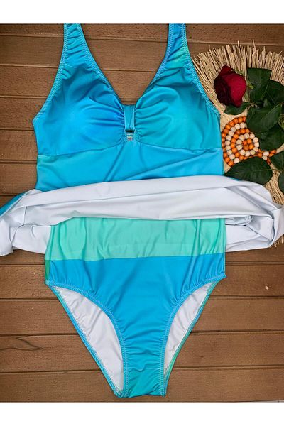 XORVİO Women's Turquoise Strap United Slip Dress Swimsuit Lycra Flexible Stylish Quality with Breast Pad