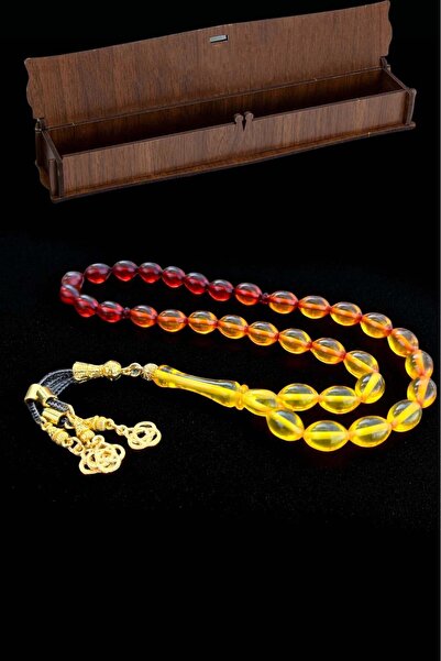 renery سبحة من الخرز الأصفر والأحمر اللون، سبحة من الخرز من الخشب الوريدي مع ...