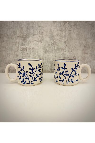 arı çini seramik Set of 2 Handcrafted Ceramic Mug Blue-White