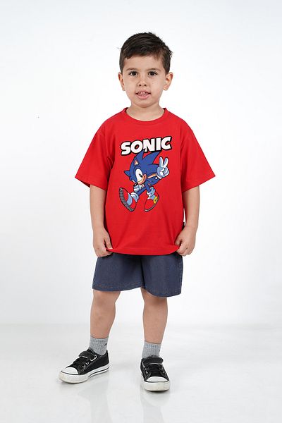 c.c.l. coccolin kids baby clup Boy's Sonic Printed Combed Cotton 2-Piece Bottom Top Elastic Waist Denim Shorts T-Shirt Set