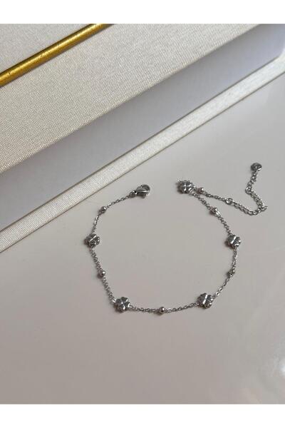 LEROSY CO Silver Color Steel Anklet with Four Leaf Clover Figure