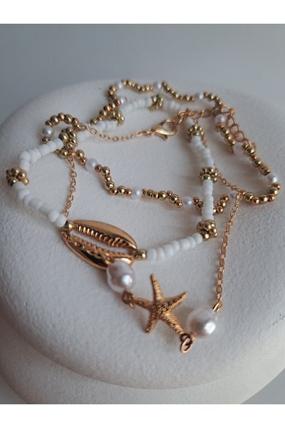 BHR AKSESUAR Beaded Triple Star Anklet