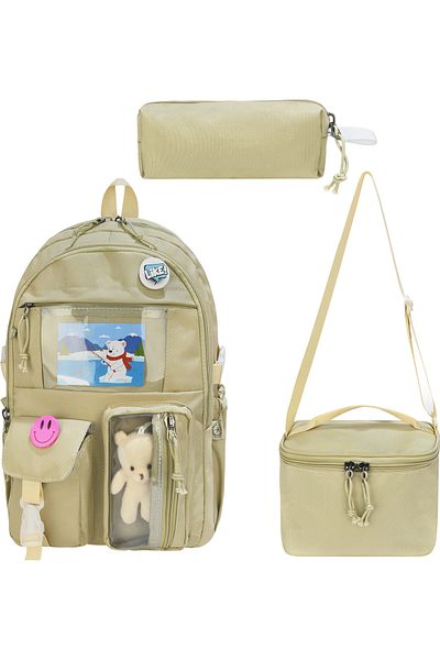 QL ACCESSORY Korean Style School Bag Girls and Boys Backpack with Accessories