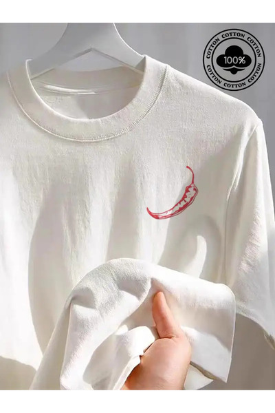 AEMİ Tricou oversize unisex cu decolteu rotund cu imprimeu Red Hot Pepper