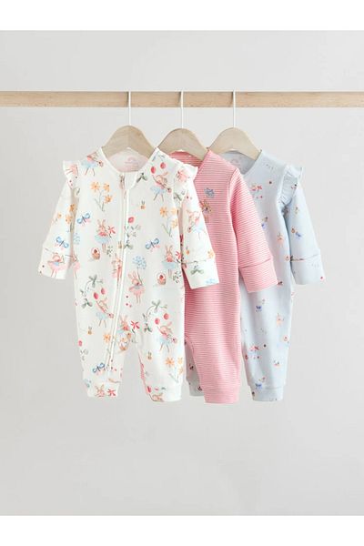 Next Baby 100% Organic Cotton Pink Colored Fairy and Rabbit Patterned 3-Piece Sleeping Bag Set Alye92937