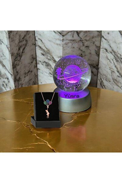 hediyesahibi Kişiye Özel Satürn Kız Küre Dolunay Lamba Kristal Top Ve Uçan Ba...