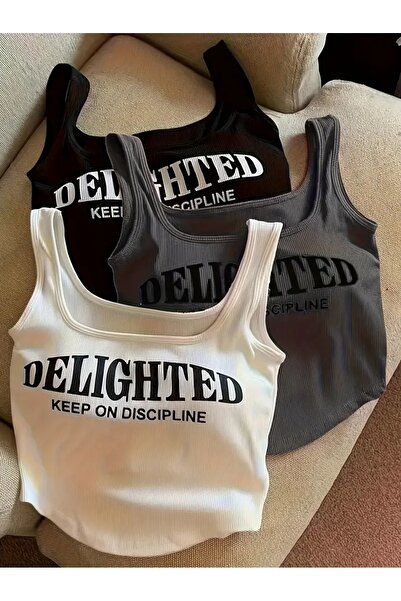 NoVibe Γυναικεία Μαύρη Λευκή Ανθρακί Delighted Μπλούζα με εμπριμέ λουράκι