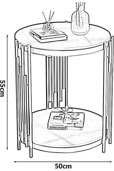 Generic Black and white marble iron and wood side table - 40 x 40 x 55 cm