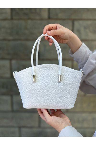 DEV 3 ADAM Geantă de mână și de umăr pentru femei Nçs White – Detaliu elegant din metal, mărime medie (EN:19XBOY:17)