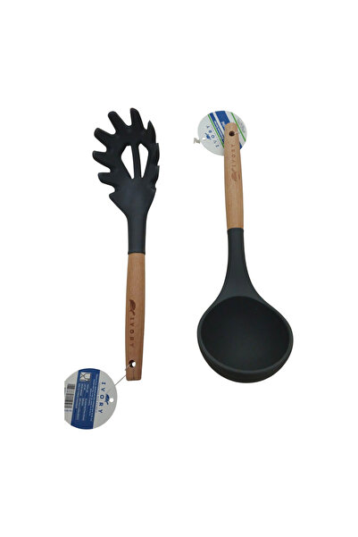 IVORY Mini Silicone Ladle Set with Wooden Handle, Set of 2