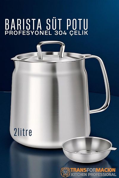 Transformacion Barista Milk Pot - Filtered Multi-Purpose Pot - Oil Filter Professional 304 Stainless Steel 721828