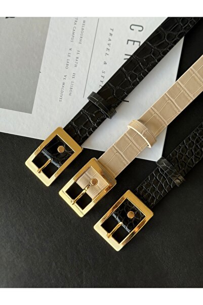 TABA BUTİK Золотий квадратний пряжка 4-х жіночий ремінь