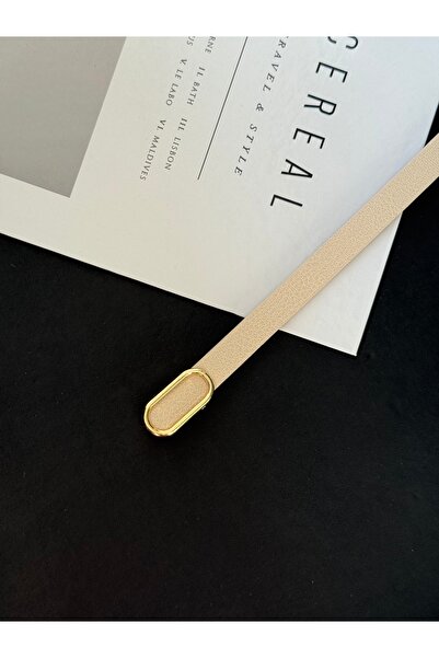 TABA BUTİK حزام نسائي رفيع مع تفاصيل إبزيم ذهبي