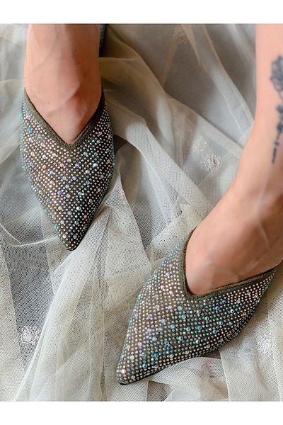 BERFONA Oasis Green Stone 5 cm Heel Slippers