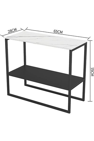 Generic White and black marble wood and metal side table - 60x28x55 cm