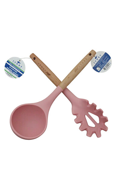 IVORY Mini Silicone Ladle Set with Wooden Handle, Set of 2