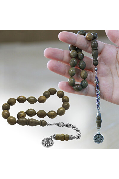 Tesbihane 925 стерлингово сребро въже с пискюли, нарязано на ечемик, кафяво Pelesenk Efe молитвени броеници