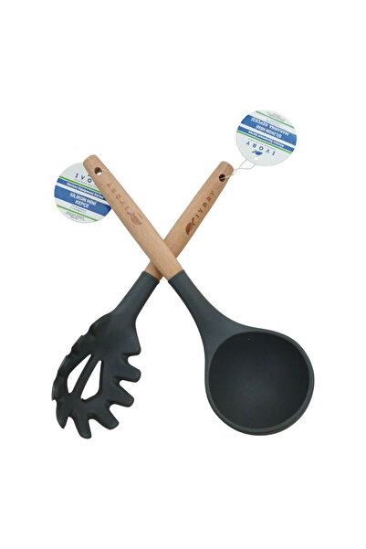 IVORY Mini Silicone Ladle Set with Wooden Handle, Set of 2