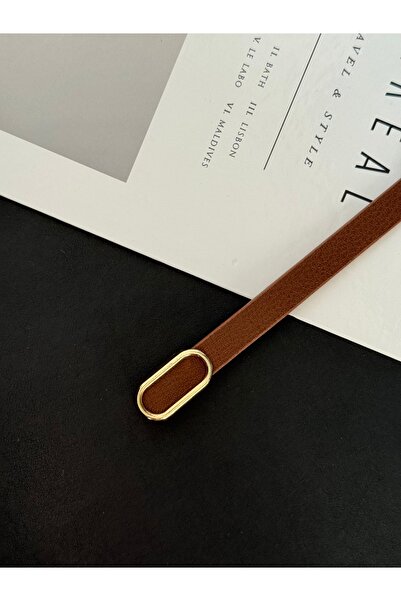 TABA BUTİK حزام نسائي رفيع مع تفاصيل إبزيم ذهبي