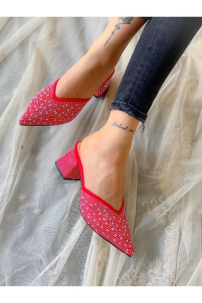 BERFONA Oasi̇s Red Stone 5 cm Heel Slippers