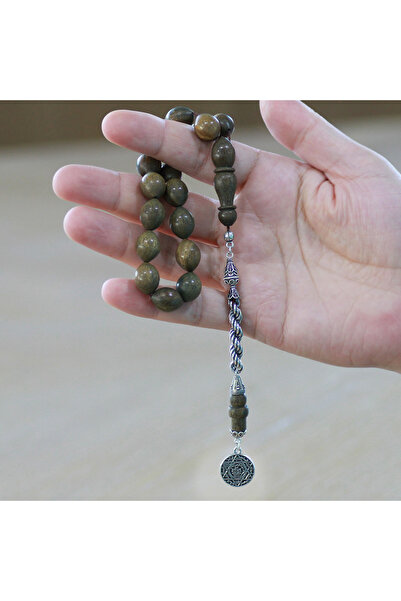 Tesbihane 925 стерлингово сребро въже с пискюли, нарязано на ечемик, кафяво Pelesenk Efe молитвени броеници