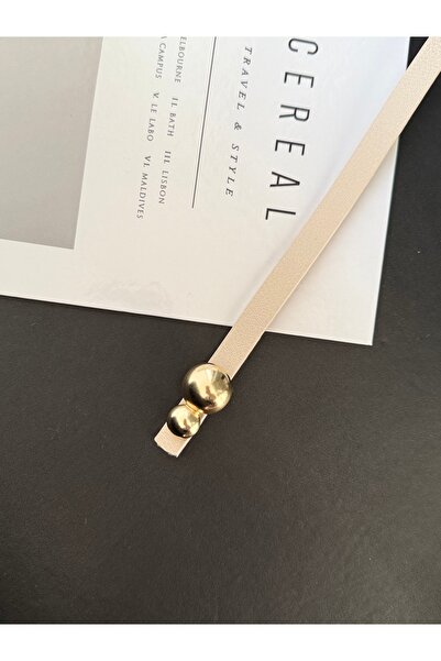 TABA BUTİK حزام نسائي رفيع مع تفاصيل إبزيم ذهبي