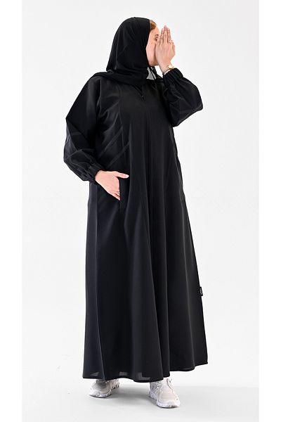 Toga Black sports abaya with ruffled sleeves and side pockets with hidden zipper