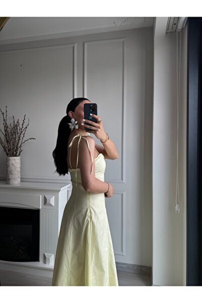 MSY KADIN ZR MODEL BUTTER YELLOW MUADİL ASKILI ELBİSE SARI MAXİ ELBİSE