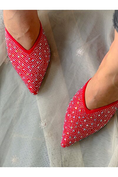 BERFONA Oasi̇s Red Stone 5 cm Heel Slippers