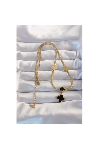 Skygo 316L Steel Gold Color Italian Chain Enamel Clover Necklace - Tj-Bko8969
