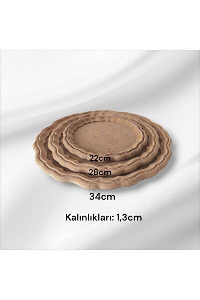 SEKAY AHŞAP Ahşap boyanabilir yuvarlak dekoratif sunumluk tepsi takımı