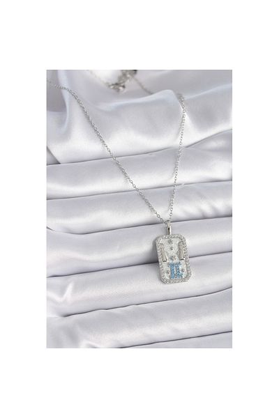 Skygo 316L Steel Silver Color Chain Gemini Zodiac Sign Women's Necklace with Zircon Stone - Tj-Bko9446