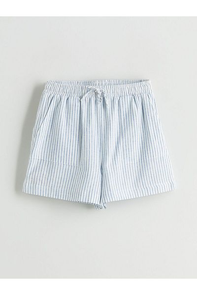 LC Waikiki Pantaloni scurți de damă în amestec de in cu dungi cu talie elastică