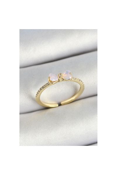 Skygo Gold Color Adjustable Women's Ring with Brass Bow Figure and Zircon Stone - Tj-Byk3772