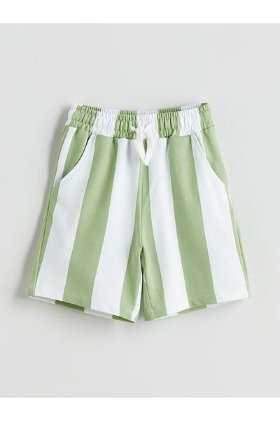 LC Waikiki Green Elastic Waist Striped Boy's Shorts