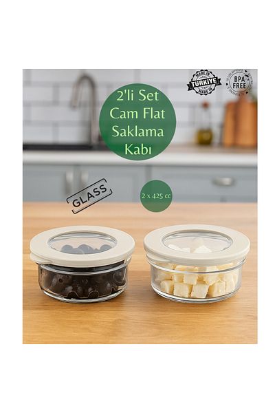 MUF HOME Glass Storage Container with Airtight Silicone Lid Glass Breakfast Set Leakproof Storage Container 2X-415Cc