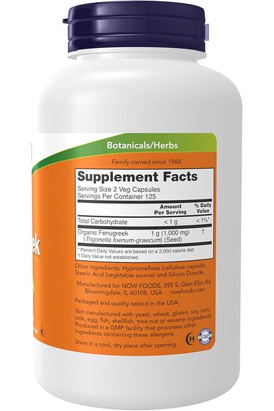 Now Organic Fenugreek Fenugreek Powder Extract (Trigonella Foenum-Graecum) 500 Mg 250 Veg Capsules