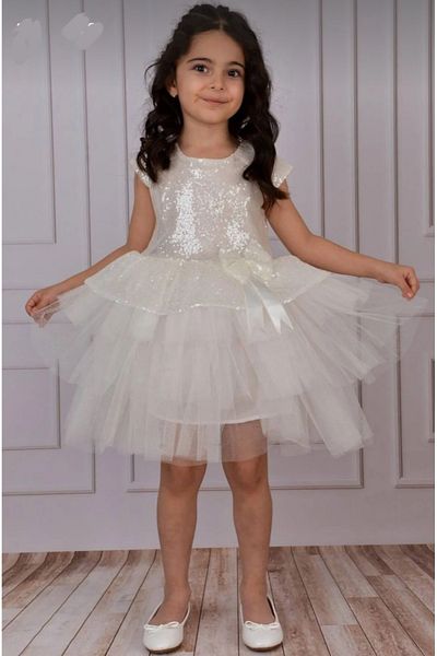 BEGONYA BEBECE KIDS Bebece Kids White Sequin Tulle Evening Dress Graduation Special Occasion Celebration Dress