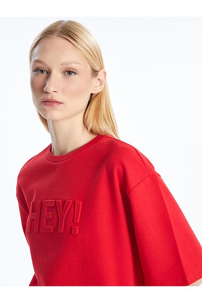 LC Waikiki Red Crew Neck Printed Oversize Women's T-Shirt