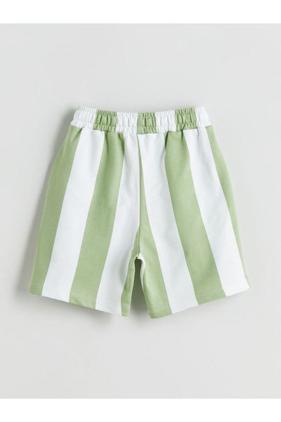 LC Waikiki Green Elastic Waist Striped Boy's Shorts
