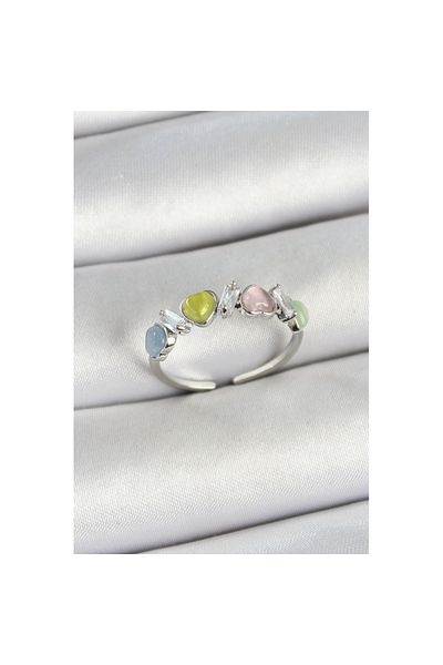 Skygo Brass Row Heart Figured Zircon Stone Silver Color Adjustable Women's Ring - Tj-Byk3755