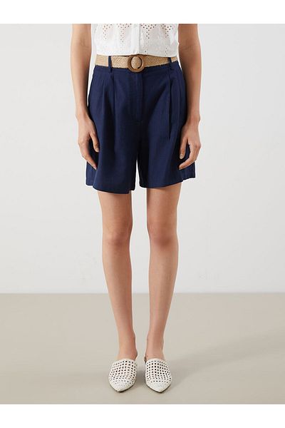 LC Waikiki Navy Blue Women's Shorts with Belted Waist