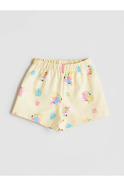 LC Waikiki Sari Beli Elastic Printed Girl's Shorts