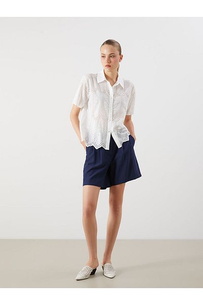 LC Waikiki Navy Blue Women's Shorts with Belted Waist