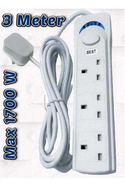 Generic Best Power Extension Cable | Universal Adapter with 3 Sockets and 3m Bold Extension Cord | Power Soc
