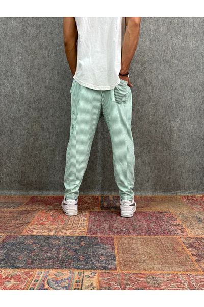 FıttingRoom Elastic Waist Striped Trousers